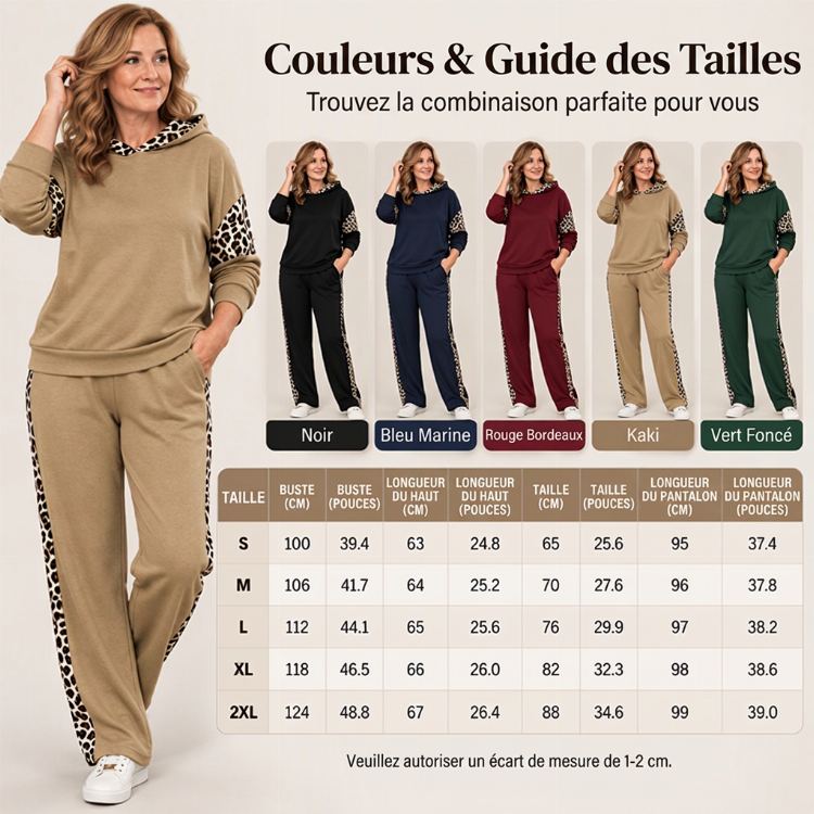 Ensemble féminin haut à imprimé léopard et pantalon droit taille haute