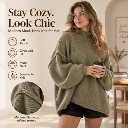 Pull en maille à col montant et coupe ample pour femme