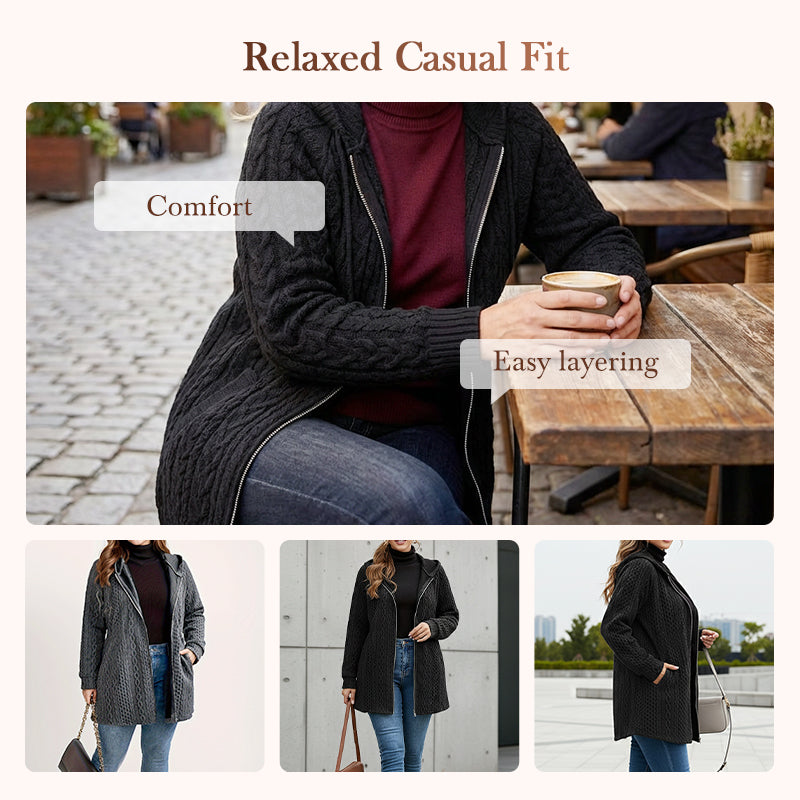 Veste décontractée à capuche, coupe ample, en maille torsadée