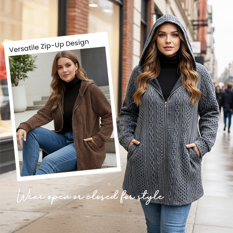 Veste décontractée à capuche, coupe ample, en maille torsadée