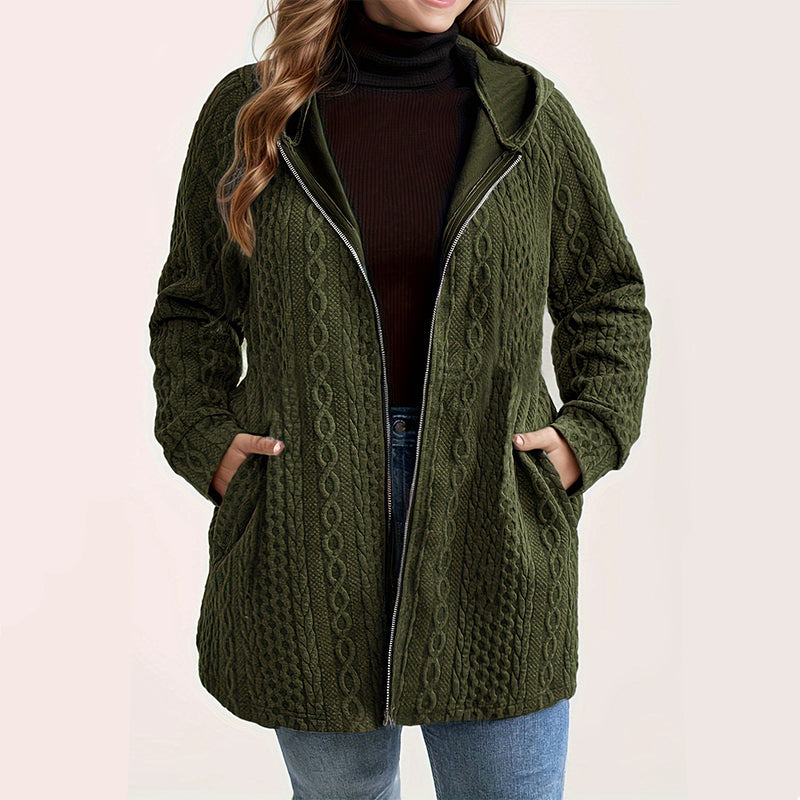 Veste décontractée à capuche, coupe ample, en maille torsadée