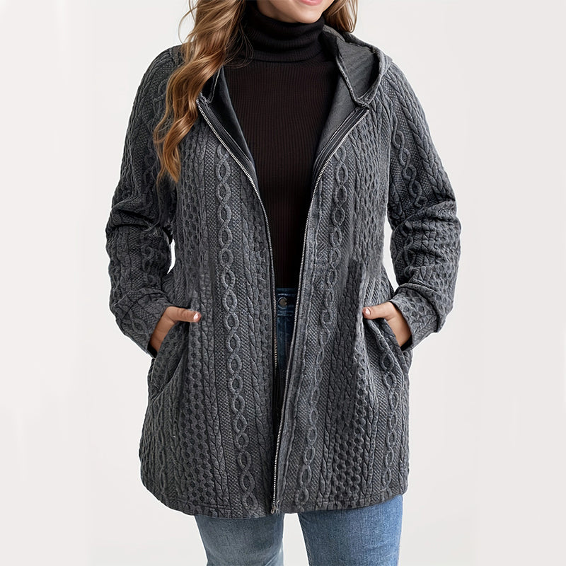 Veste décontractée à capuche, coupe ample, en maille torsadée
