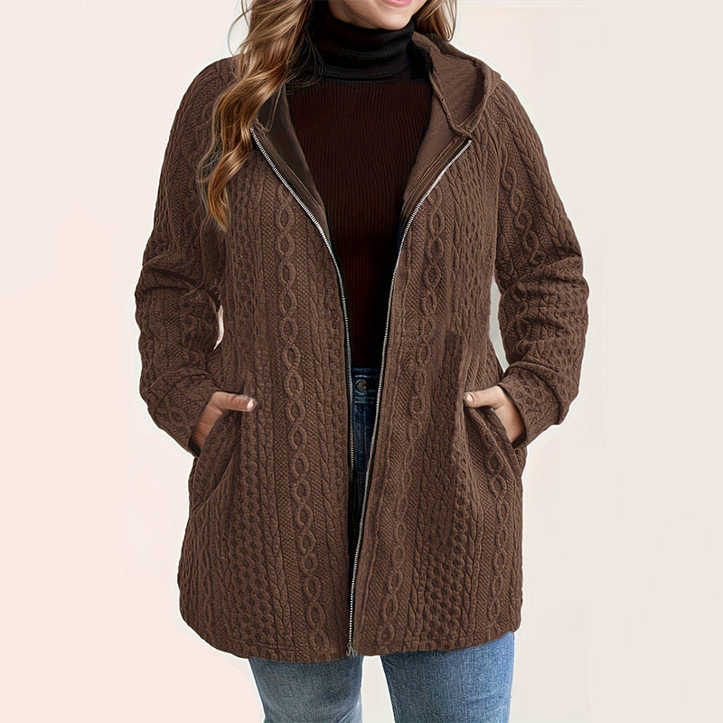 Veste décontractée à capuche, coupe ample, en maille torsadée