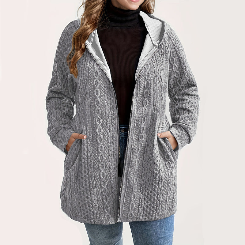 Veste décontractée à capuche, coupe ample, en maille torsadée
