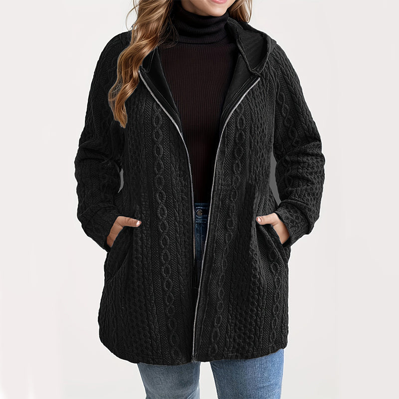 Veste décontractée à capuche, coupe ample, en maille torsadée
