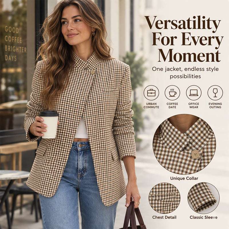 💖Soldes ! Prix cassés💖Veste femme chic à petit carreaux marron