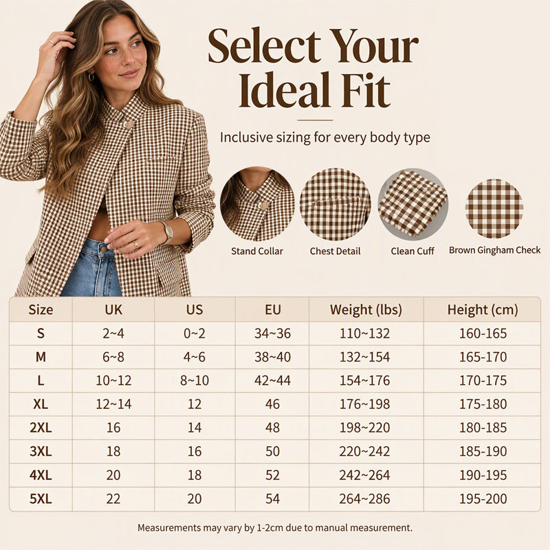 💖Soldes ! Prix cassés💖Veste femme chic à petit carreaux marron