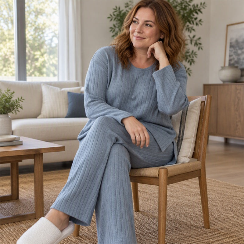 💖Soldes ! Prix cassés💖Ensemble haut côtelé fendu et pantalon pour femme