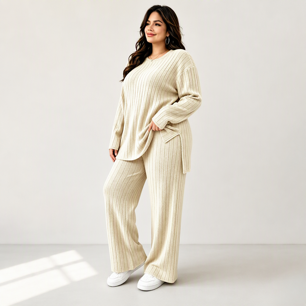 💖Soldes ! Prix cassés💖Ensemble haut côtelé fendu et pantalon pour femme