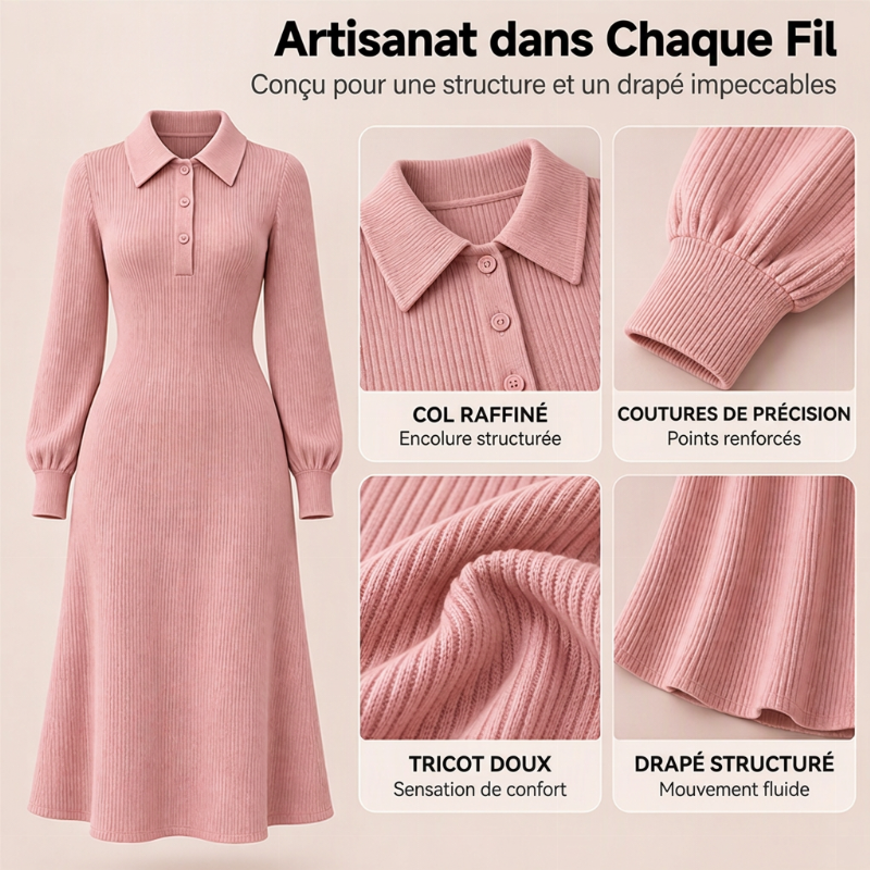 💖Soldes ! Prix cassés💖Robe en tricot côtelé à col rabattu pour femme