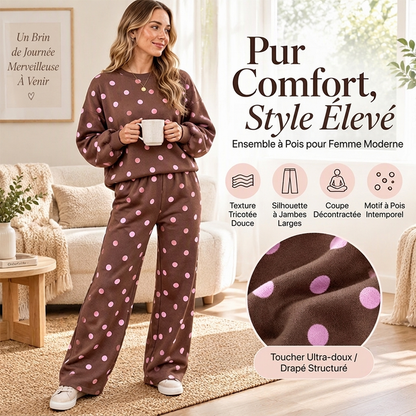 💖Soldes ! Prix cassés💖Ensemble Femme Top à Pois et Pantalon à Jambes Larges