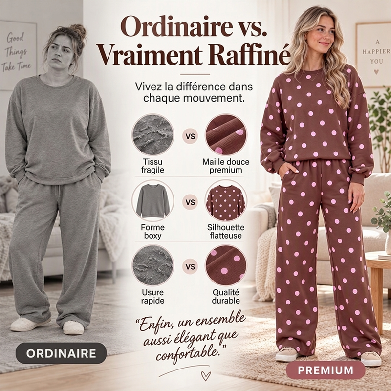 💖Soldes ! Prix cassés💖Ensemble Femme Top à Pois et Pantalon à Jambes Larges
