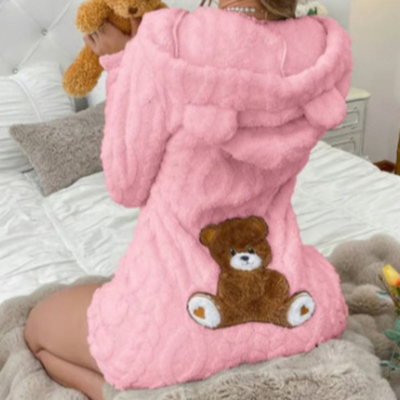 💖Soldes ! Prix cassés💖Barboteuse à capuche en peluche avec oreilles d'ours mignonnes pour femmes