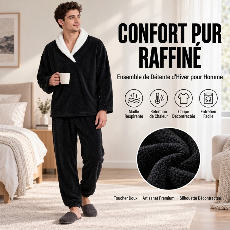 Ensemble Pyjama Homme Confortable et Chaud en Peluche