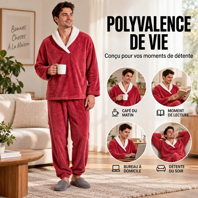 Ensemble Pyjama Homme Confortable et Chaud en Peluche