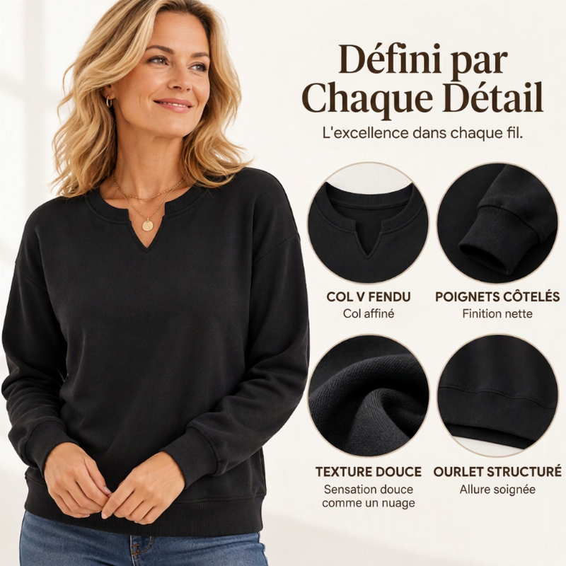 Sweat-shirt décontracté à col V fendu pour femme