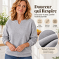 Sweat-shirt décontracté à col V fendu pour femme