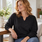 Sweat-shirt décontracté à col V fendu pour femme