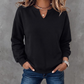 Sweat-shirt décontracté à col V fendu pour femme