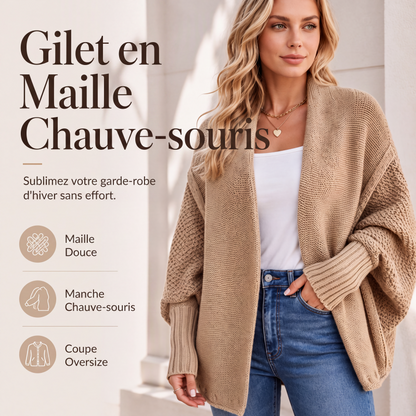 Cardigan en maille épaisse à manches chauve-souris pour femme