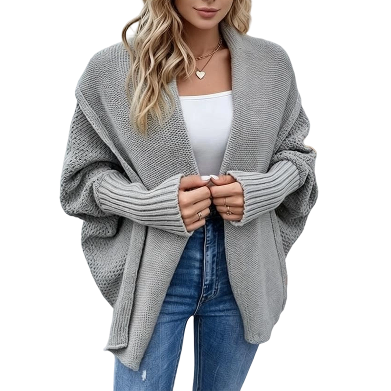 Cardigan en maille épaisse à manches chauve-souris pour femme