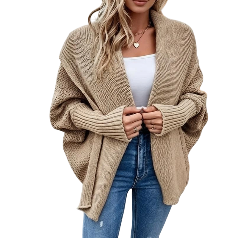 Cardigan en maille épaisse à manches chauve-souris pour femme