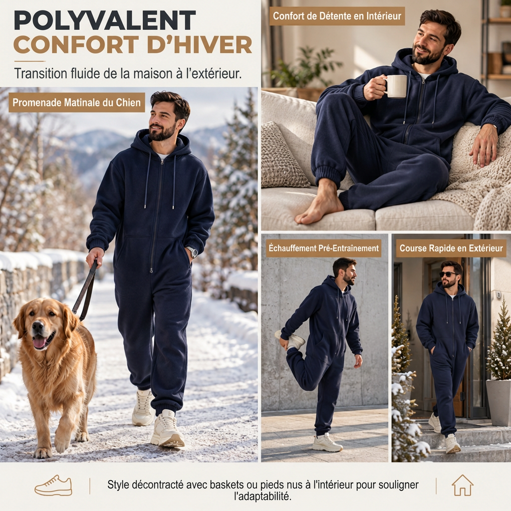 Ensemble de survêtement d'hiver pour homme avec sweat à capuche zippé intégral et pantalon de jogging
