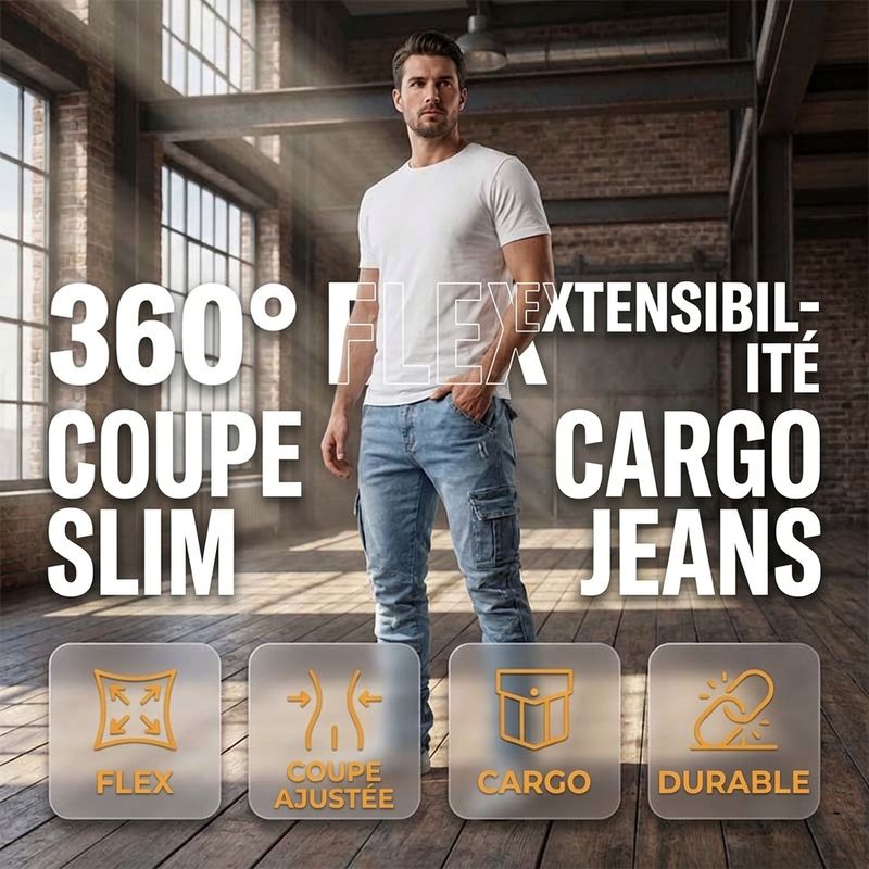 Pantalons cargo en denim ajustés