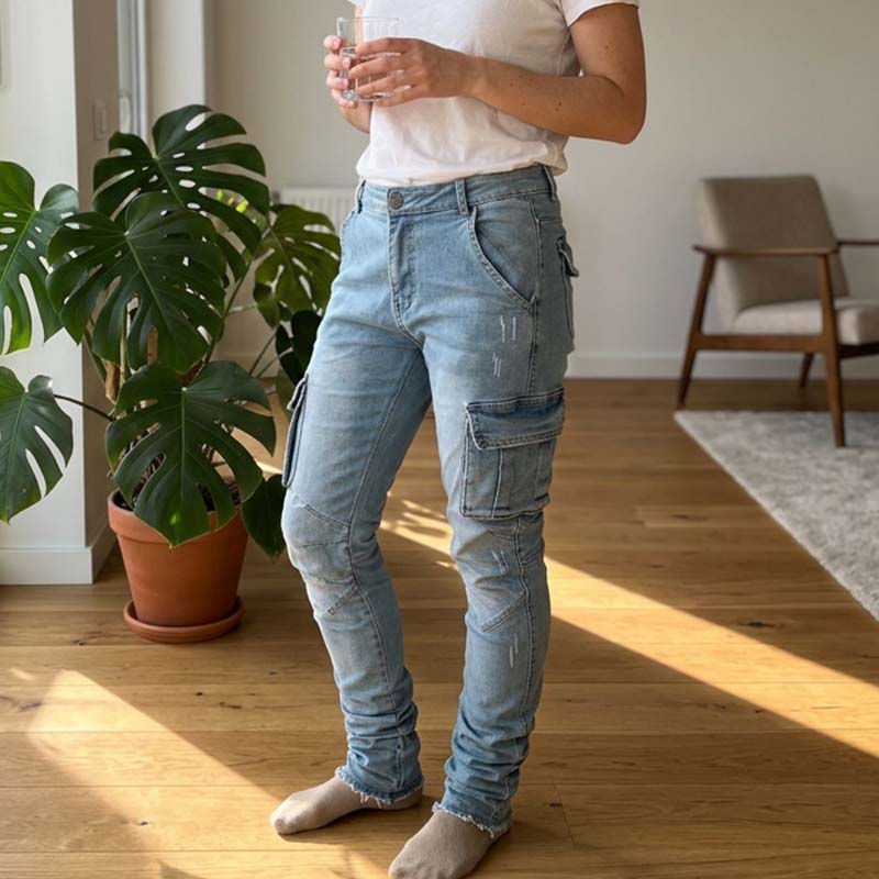 Pantalons cargo en denim ajustés