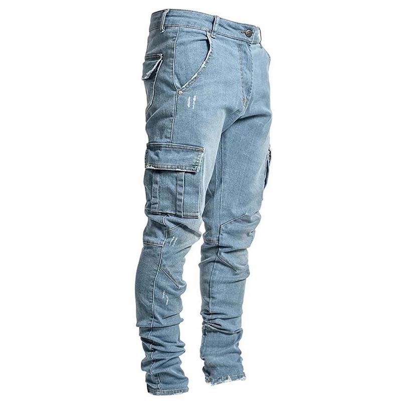 Pantalons cargo en denim ajustés