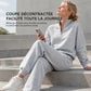Ensemble pantalon deux pièces décontracté, couleur unie, haut à col rabattu zippé et pantalon long tenue pour l'automne et l'hiver