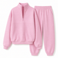 Ensemble pantalon deux pièces décontracté, couleur unie, haut à col rabattu zippé et pantalon long tenue pour l'automne et l'hiver