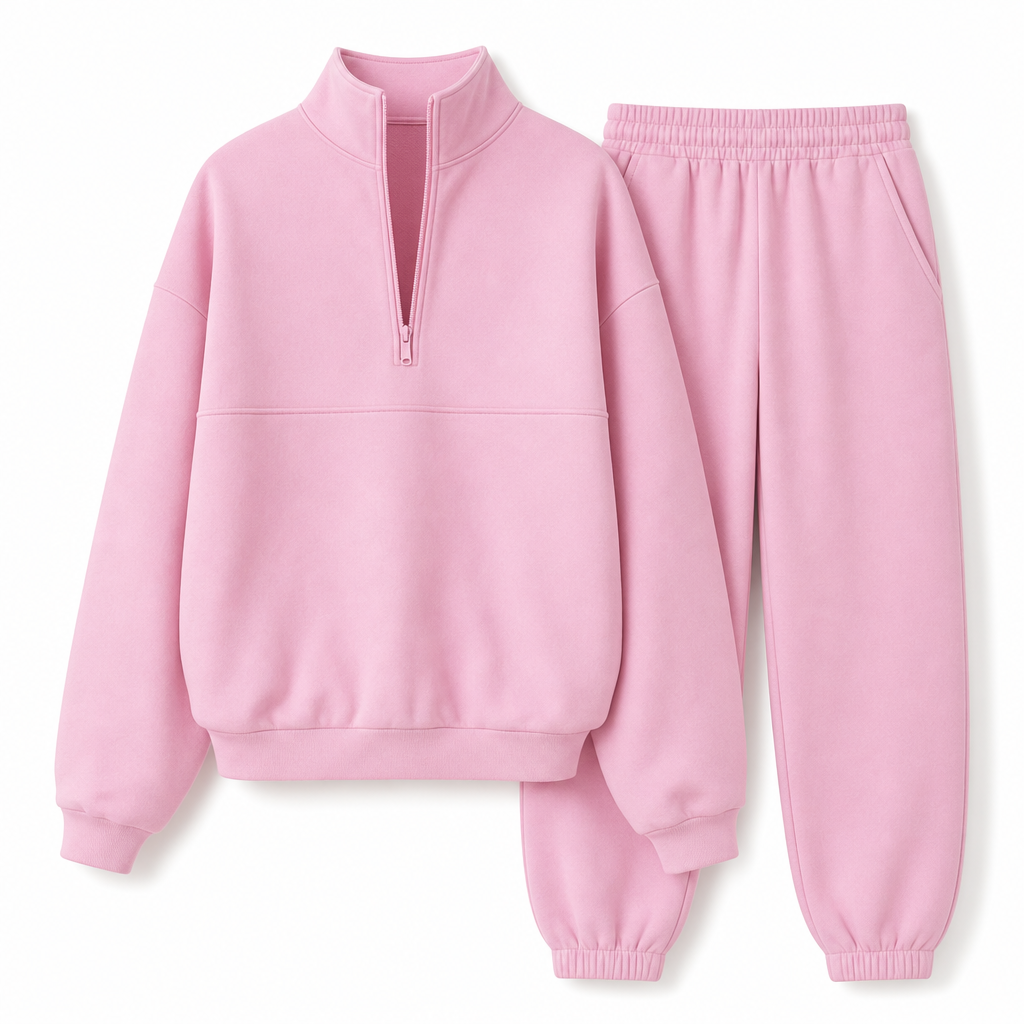 Ensemble pantalon deux pièces décontracté, couleur unie, haut à col rabattu zippé et pantalon long tenue pour l'automne et l'hiver