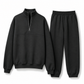 Ensemble pantalon deux pièces décontracté, couleur unie, haut à col rabattu zippé et pantalon long tenue pour l'automne et l'hiver