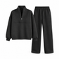 Ensemble pantalon deux pièces décontracté, couleur unie, haut à col rabattu zippé et pantalon long tenue pour l'automne et l'hiver