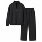 Ensemble pantalon deux pièces décontracté, couleur unie, haut à col rabattu zippé et pantalon long tenue pour l'automne et l'hiver