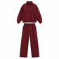 Ensemble pantalon deux pièces décontracté, couleur unie, haut à col rabattu zippé et pantalon long tenue pour l'automne et l'hiver