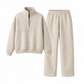 Ensemble pantalon deux pièces décontracté, couleur unie, haut à col rabattu zippé et pantalon long tenue pour l'automne et l'hiver