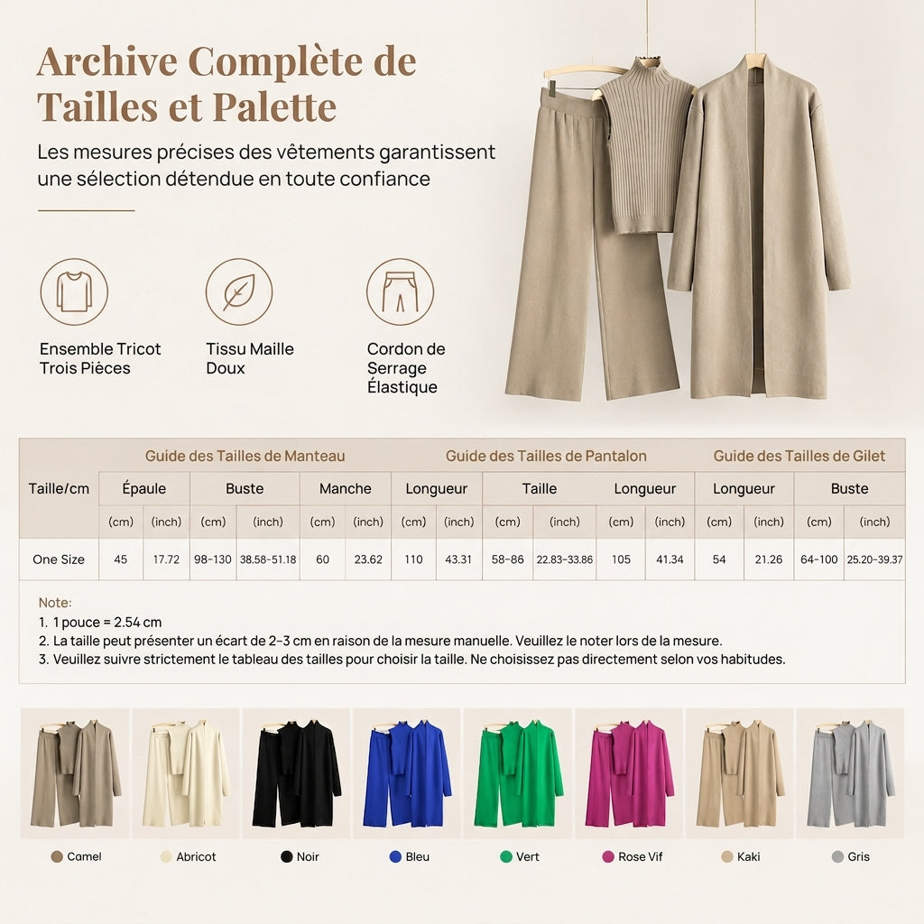 Ensemble en tricot 3 pièces décontracté pour femme pour automne et hiver : gilet sans manches, cardigan, pull et pantalon