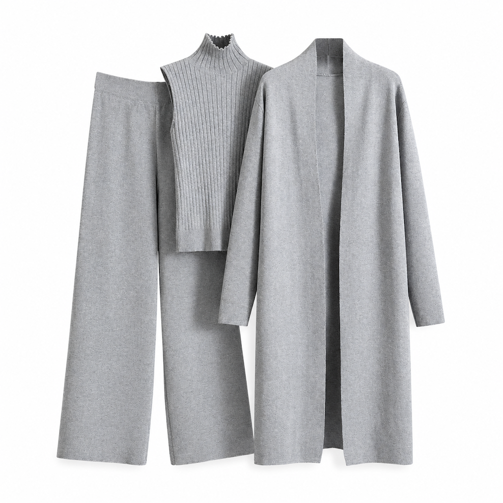 Ensemble en tricot 3 pièces décontracté pour femme pour automne et hiver : gilet sans manches, cardigan, pull et pantalon