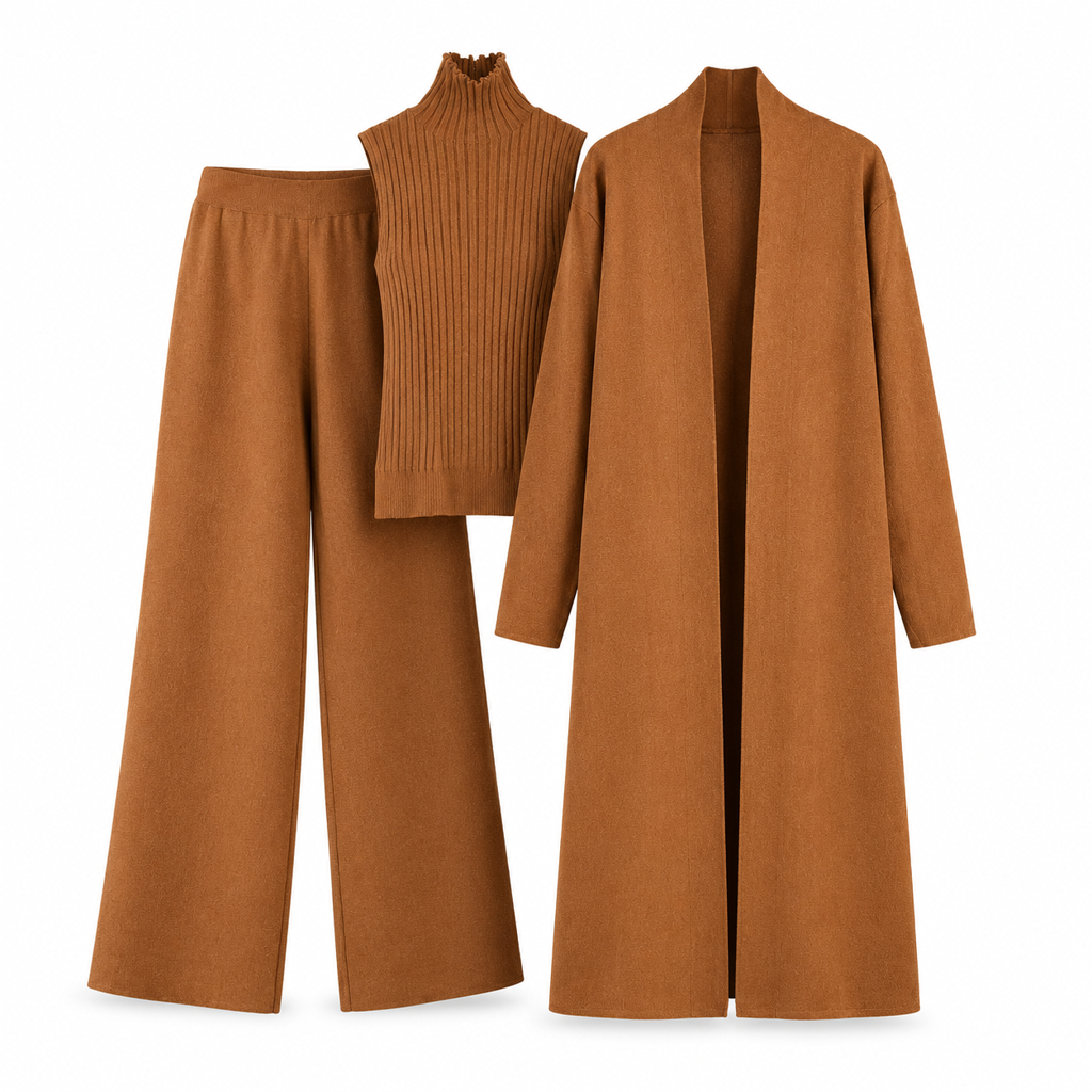 Ensemble en tricot 3 pièces décontracté pour femme pour automne et hiver : gilet sans manches, cardigan, pull et pantalon
