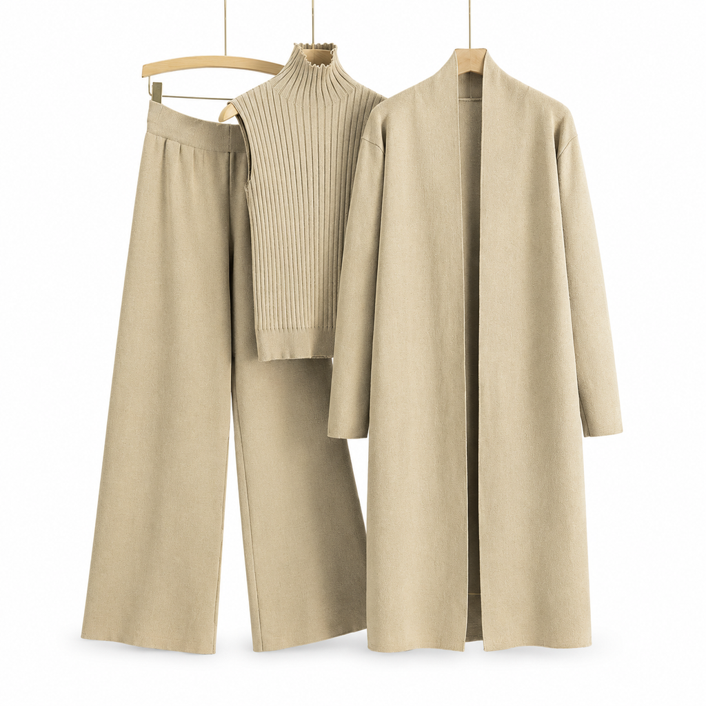 Ensemble en tricot 3 pièces décontracté pour femme pour automne et hiver : gilet sans manches, cardigan, pull et pantalon