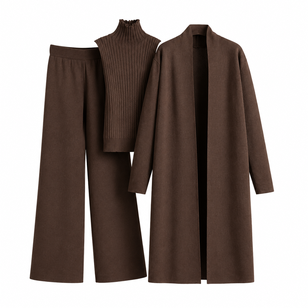 Ensemble en tricot 3 pièces décontracté pour femme pour automne et hiver : gilet sans manches, cardigan, pull et pantalon