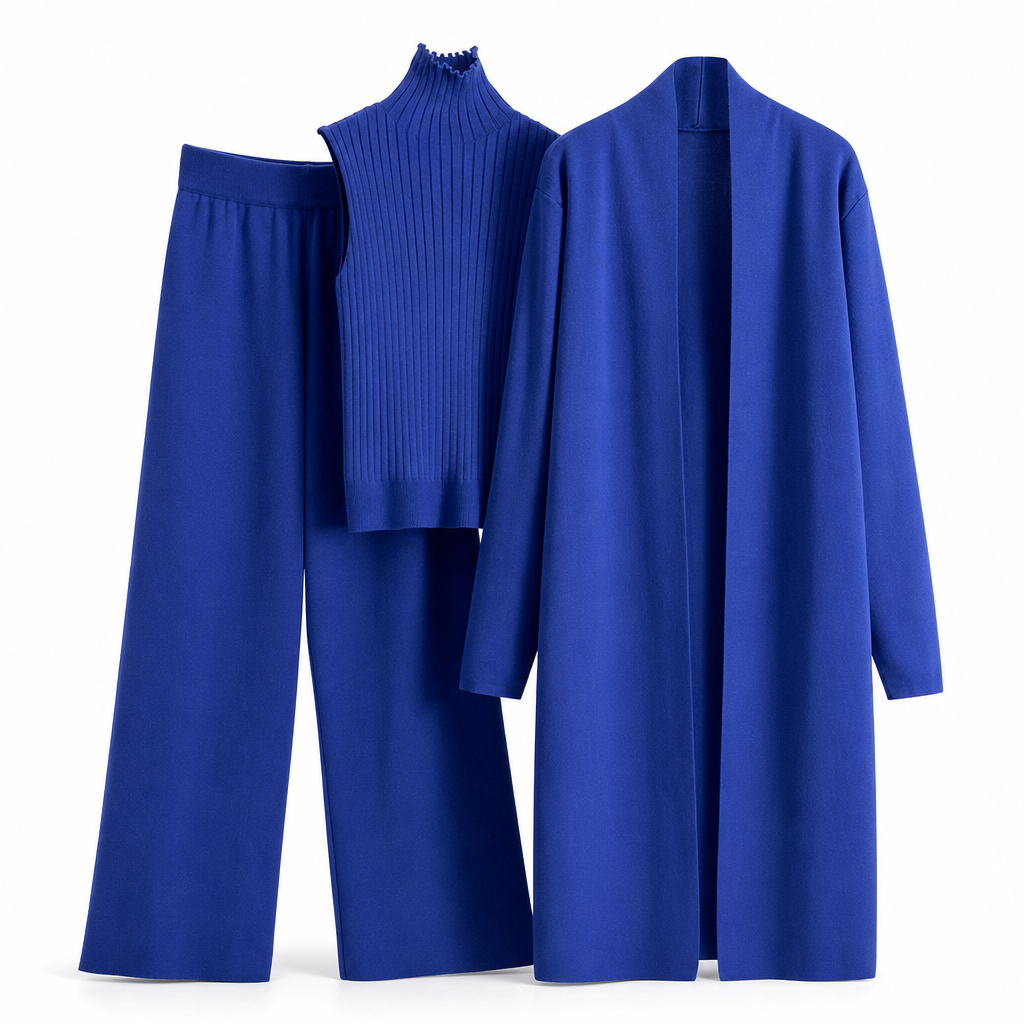 Ensemble en tricot 3 pièces décontracté pour femme pour automne et hiver : gilet sans manches, cardigan, pull et pantalon