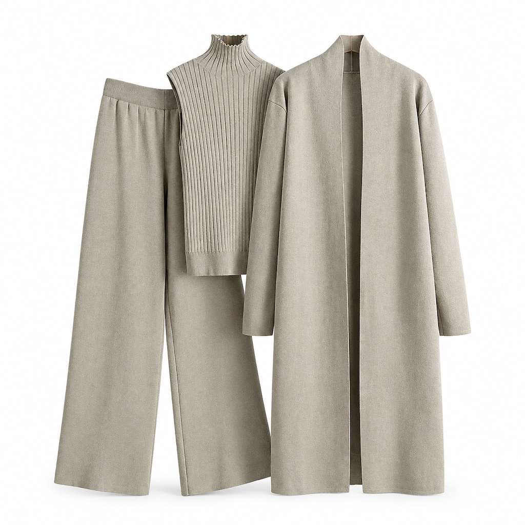 Ensemble en tricot 3 pièces décontracté pour femme pour automne et hiver : gilet sans manches, cardigan, pull et pantalon