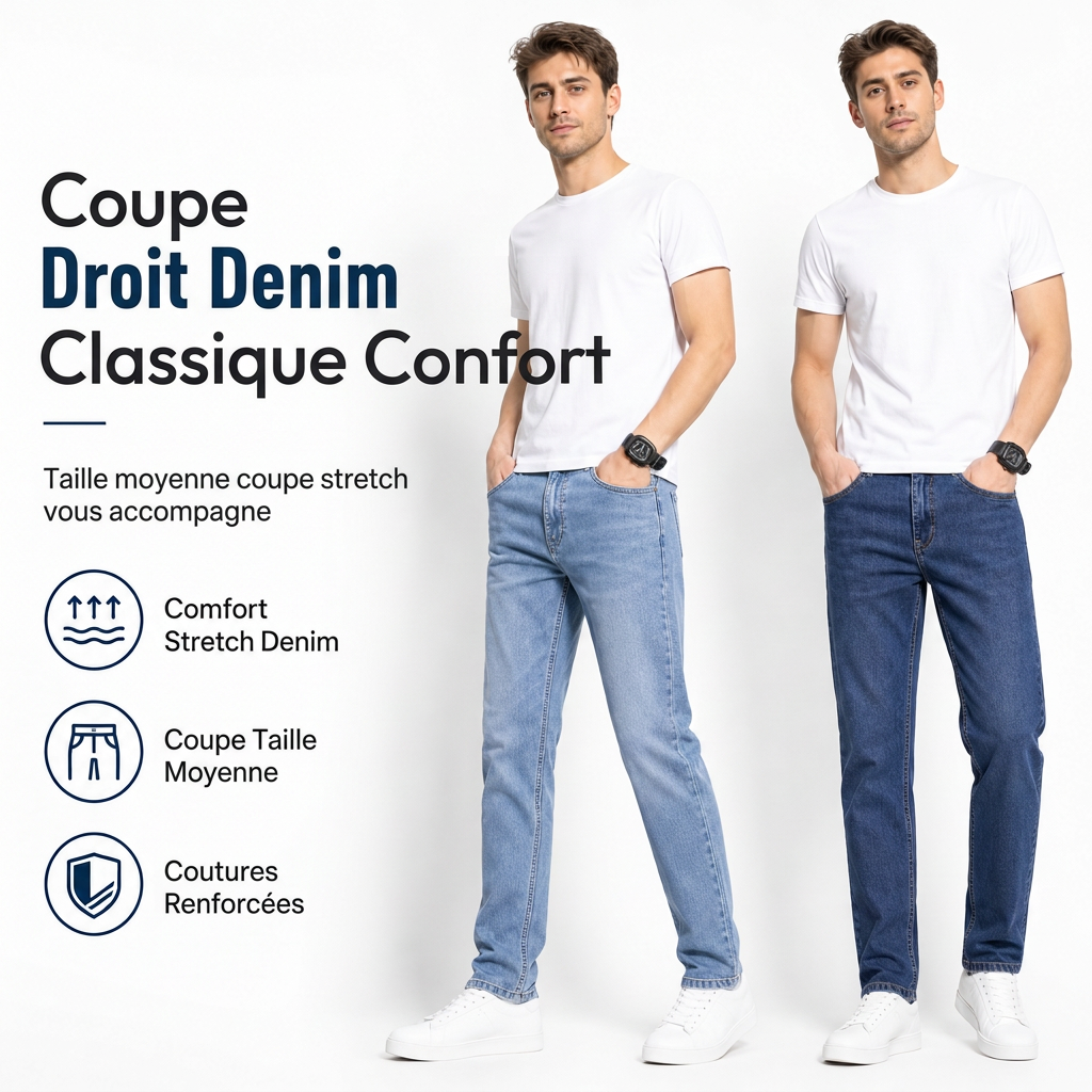 Jeans extensibles slim fit pour homme, pantalon en denim décontracté à taille mi-haute