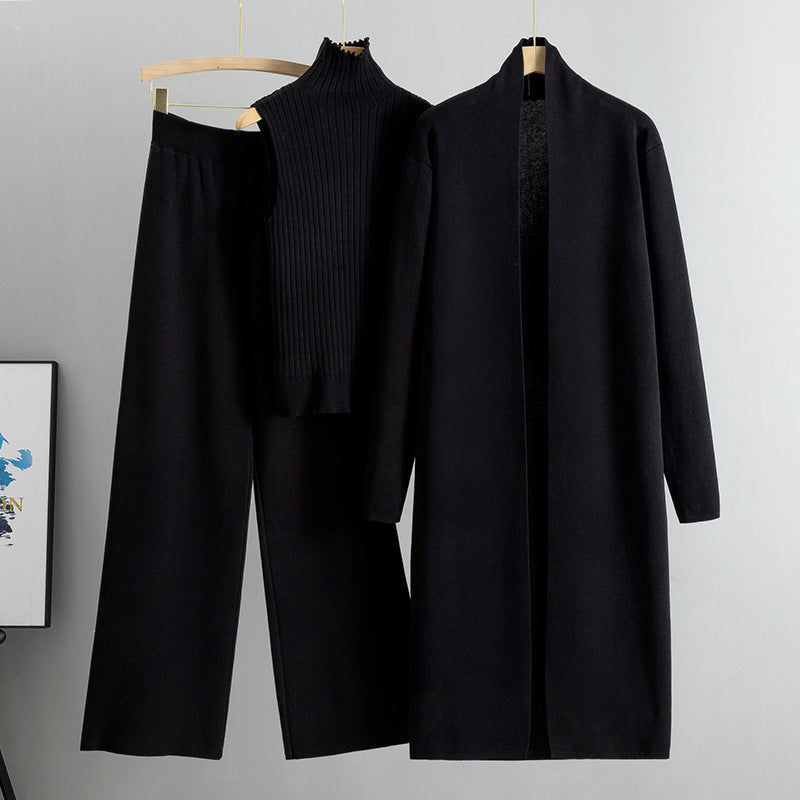 Ensemble en tricot 3 pièces décontracté pour femme pour automne et hiver : gilet sans manches, cardigan, pull et pantalon