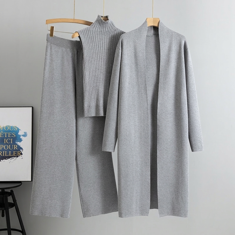 Ensemble en tricot 3 pièces décontracté pour femme pour automne et hiver : gilet sans manches, cardigan, pull et pantalon