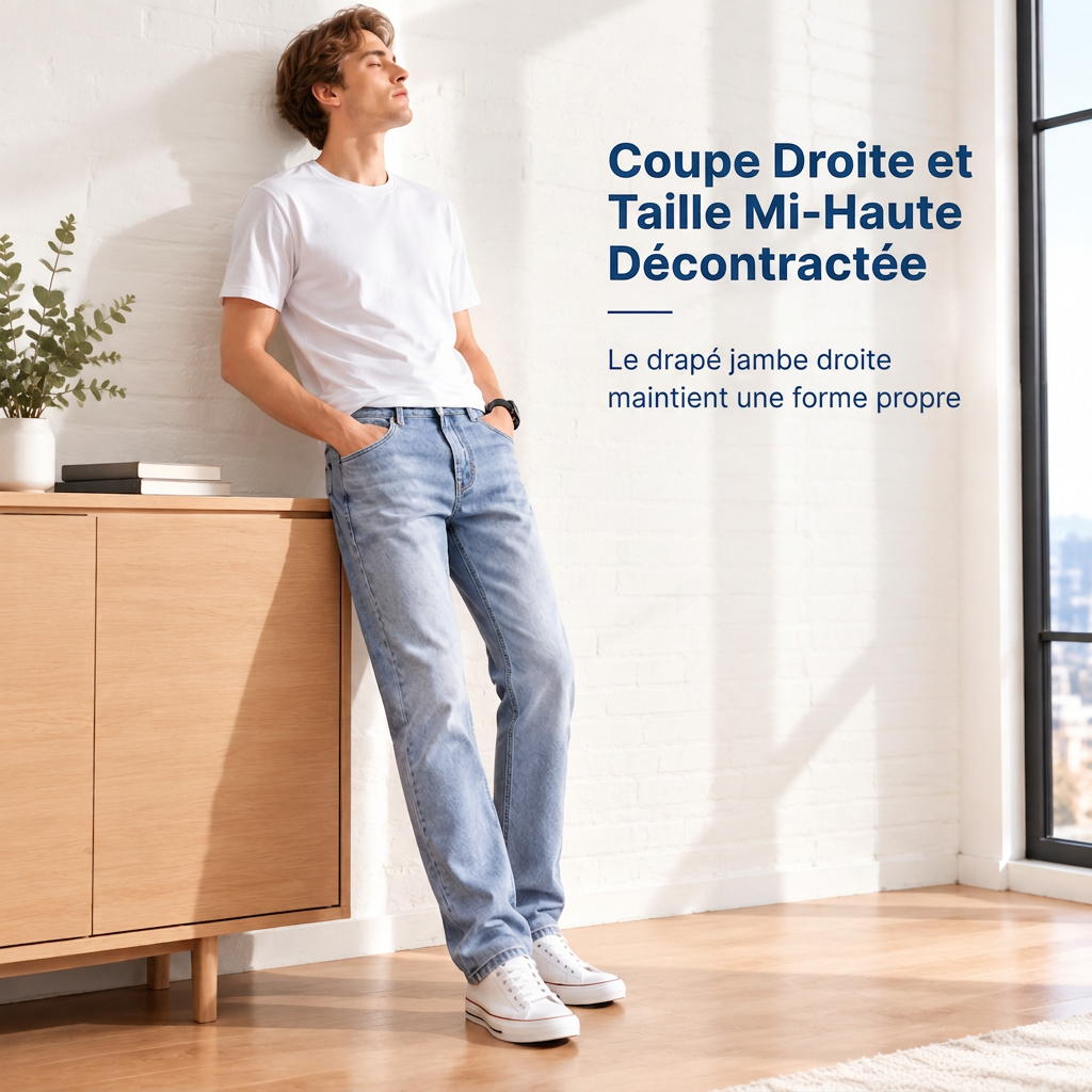 Jeans extensibles slim fit pour homme, pantalon en denim décontracté à taille mi-haute