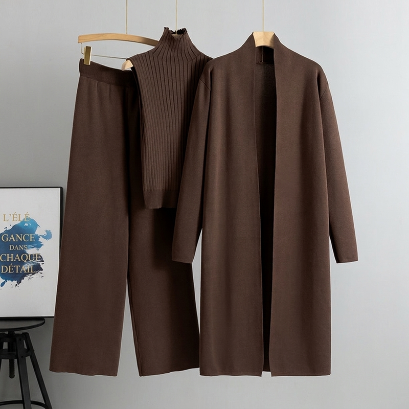 Ensemble en tricot 3 pièces décontracté pour femme pour automne et hiver : gilet sans manches, cardigan, pull et pantalon